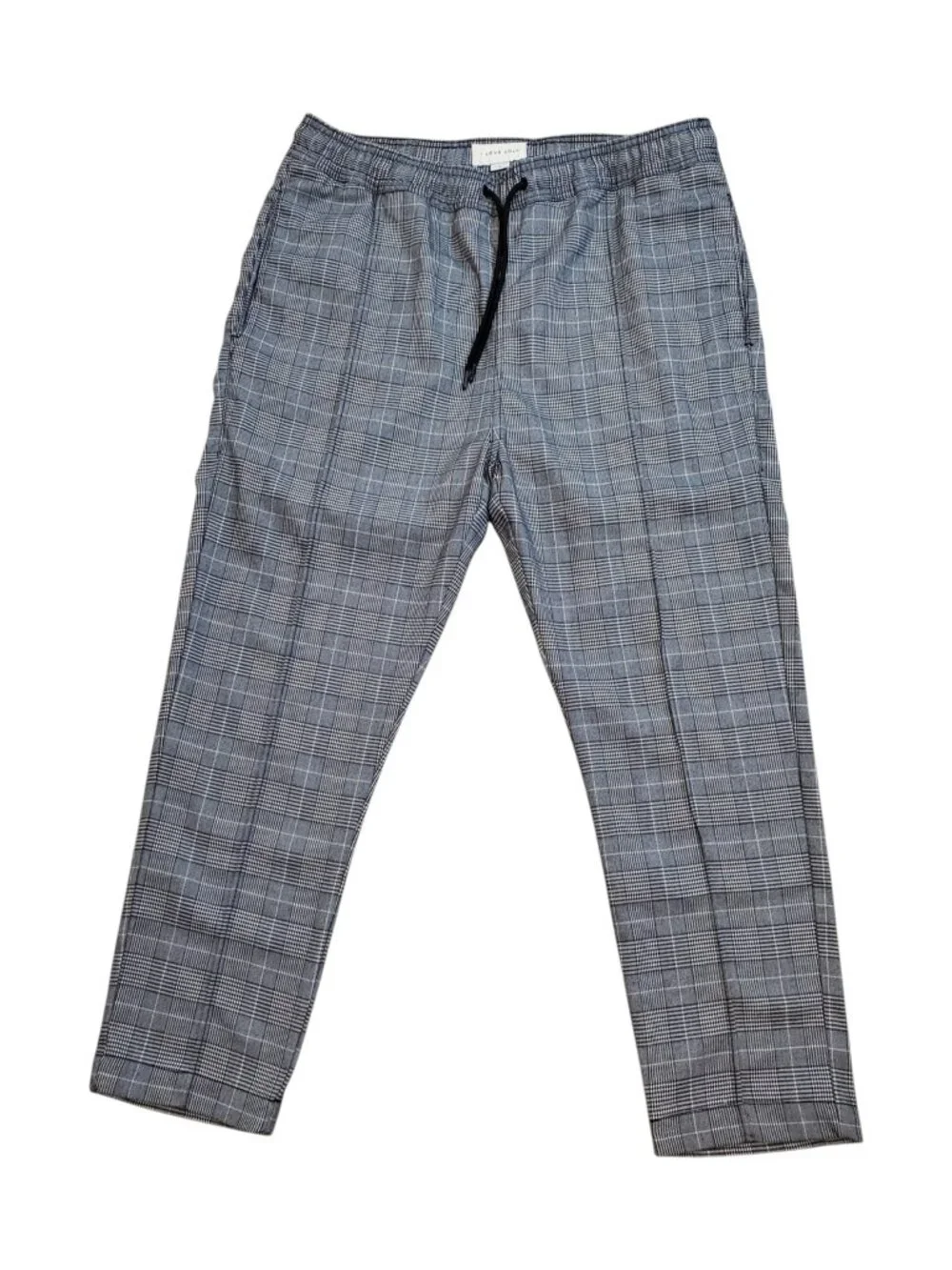 I LOVE UGLY SZ L Mens Anton Track Pant Black Check Plaid Crop-Leg